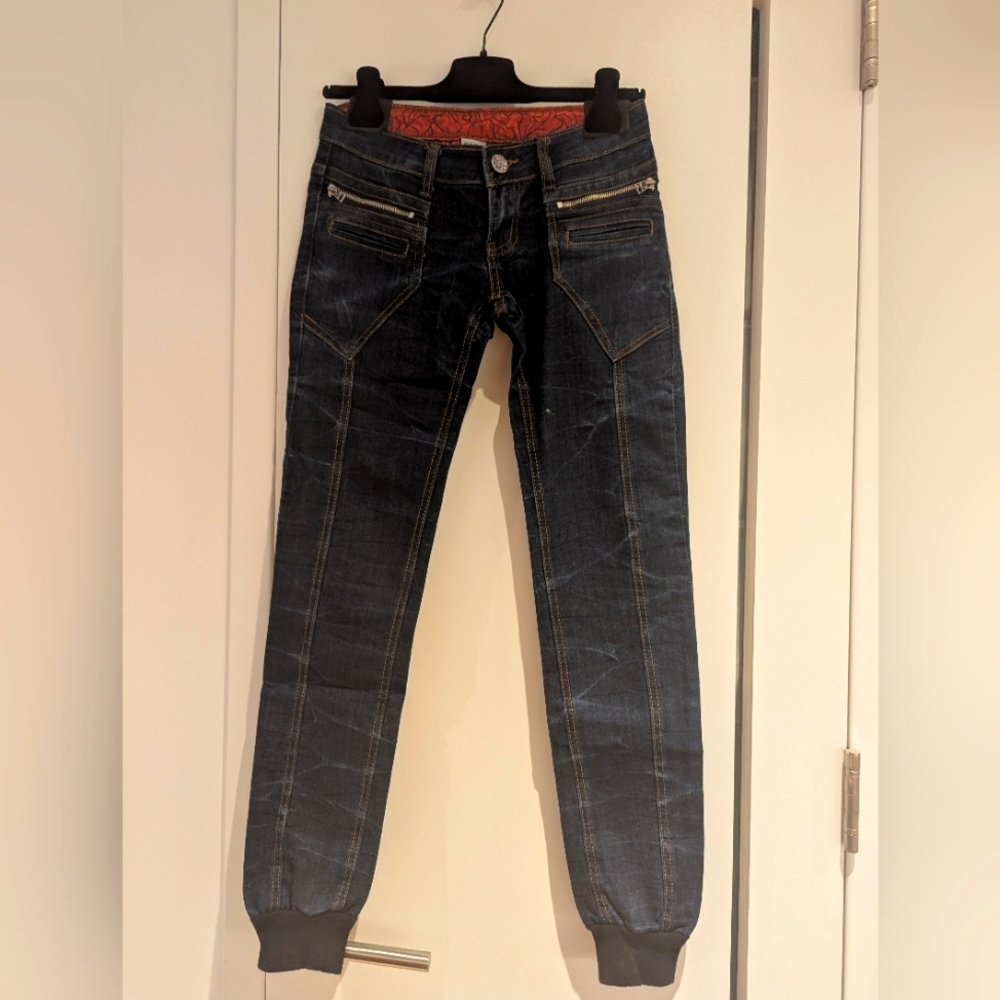 Stylish Tapered Denim with Decorative Button